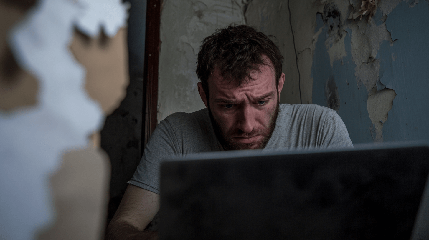 Mann sitzt vor dem Laptop und rechnet Wohnkosten durch