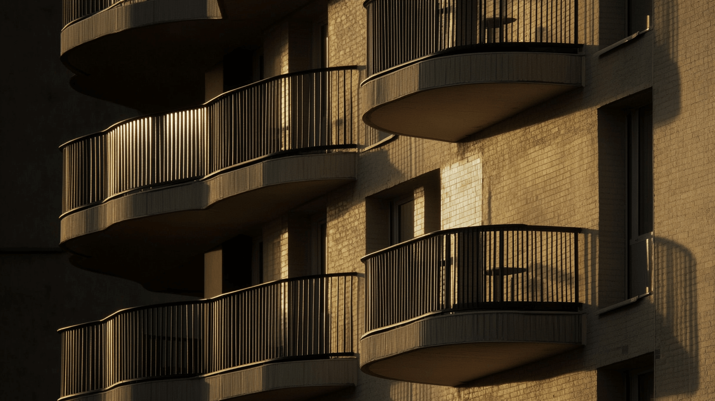 Balkone einer Wohnanlage im Sonnenlicht