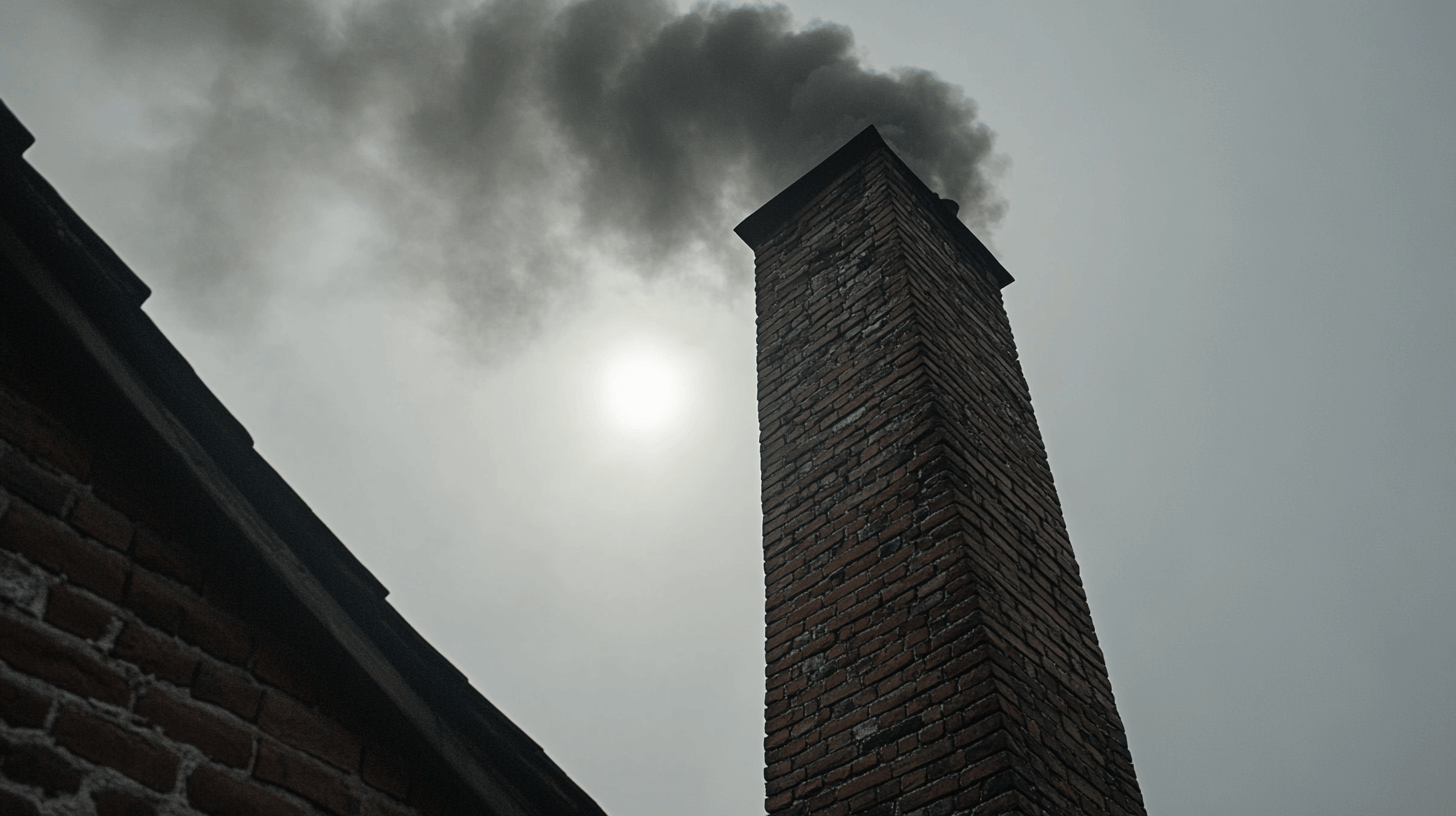 Rauchender Schornstein vor der Sonne