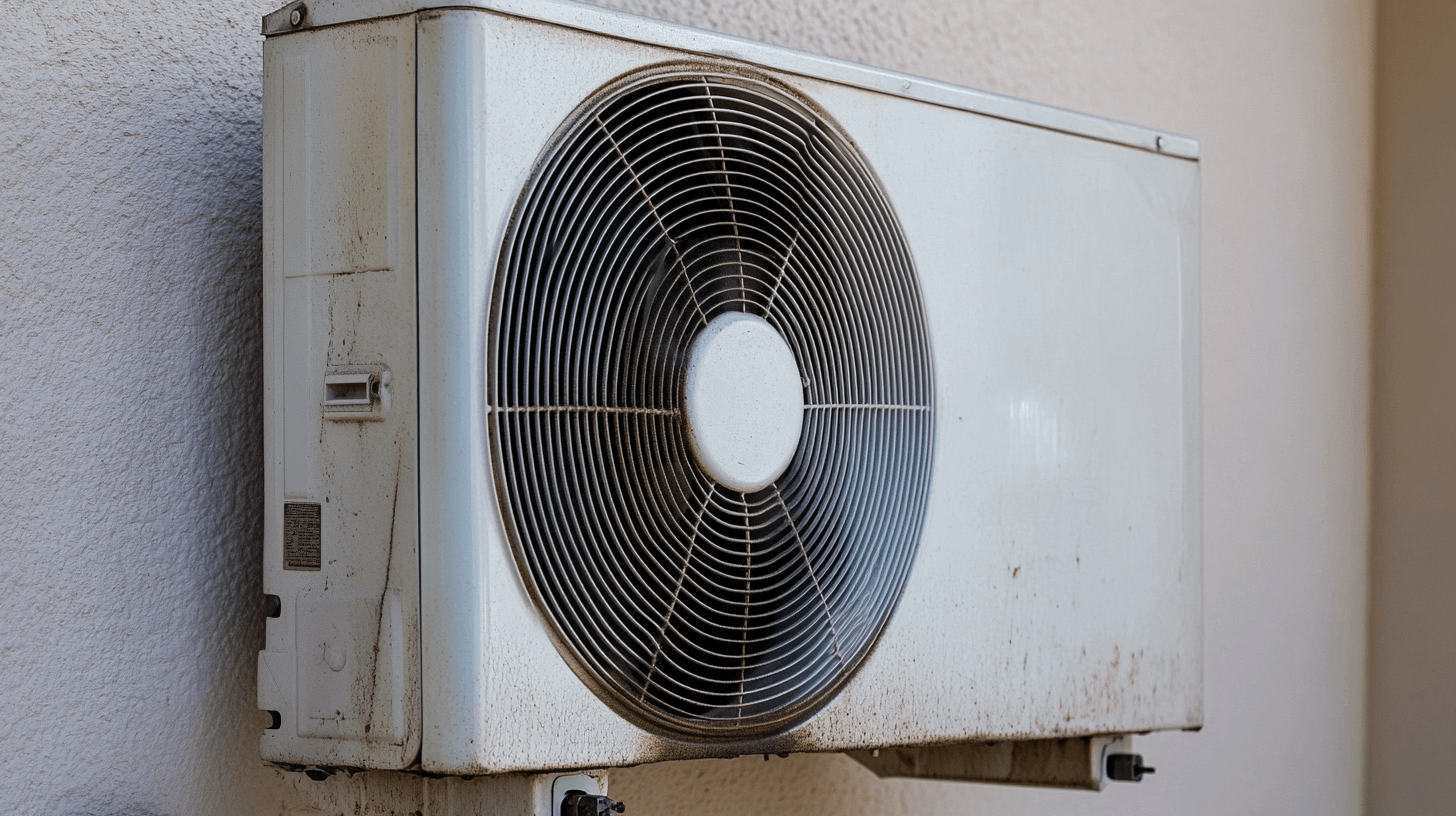 Außeneinheit einer Wärmepumpe an der Hauswand