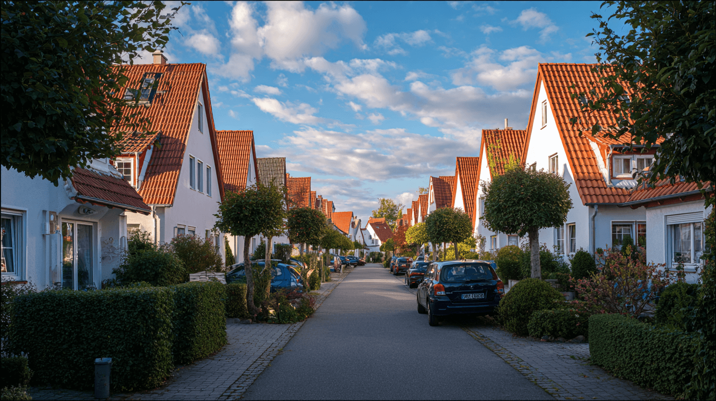 Wohnstraße mit roten Ziegeldächern in Ahlen