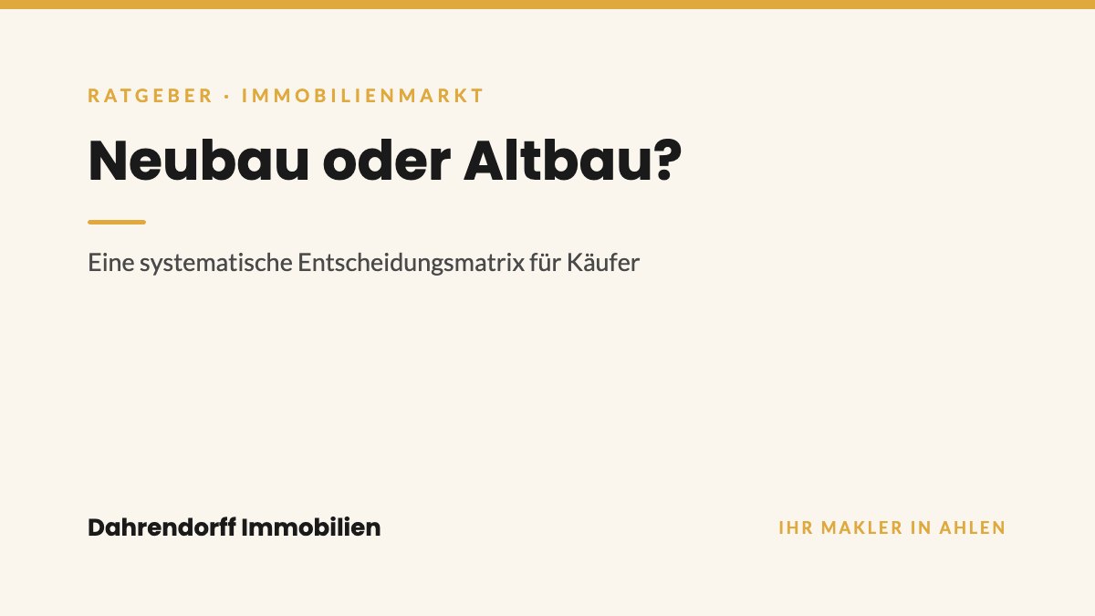 Dahrendorff Immobilien Ratgeber-Cover: Neubau oder Altbau?